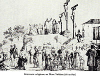 Gravure présentant une cérémonie religieuse au Mont-Valérien entre 1817 et 1830