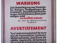 Avertissement allemand annonçant l’application de la peine de mort contre les auteurs d’actes de sabotage