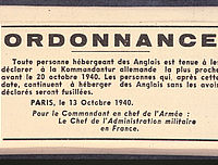 Ordonnance du 13 octobre 1940 sur les risques encourus en cas d'hébergement de soldats britanniques