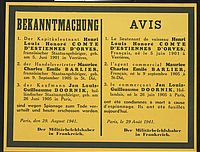Avis d'exécution d'Honoré d'Estienne d'Orves, de Maurice Barlier et de Jan Doornik au Mont-Valérien, le 29 août 1941