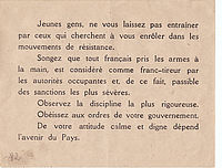 Face au développement de la Résistance et des maquis, Vichy met en garde la population