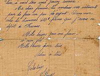 Lettre de Celestino Alfonso à ses parents, sœurs et frère, femme et fils