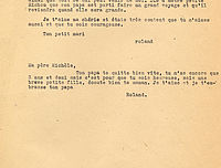 Lettre de Roland Cauchy à son épouse et à sa fille