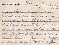 Carte du camp de Compiègne écrite par Pierre Rigaud à son épouse